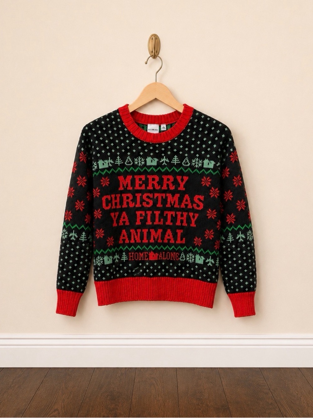 Home Alone Merry Christmas Ya Filthy Animal Ugly Holiday Sweater XS Black Red